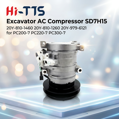 Peças de máquinas de construção 24V A/C Compressor 20Y-979-6121 para peças sobressalentes de escavadeira PC200-7 PC200-8 PC300-8