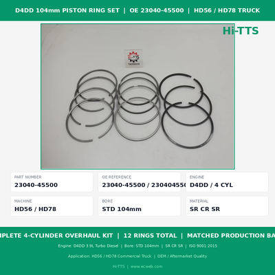 Jogo de anéis de pistão para motor diesel de 104 mm OE 23040-45500 Kit completo de revisão para 4 cilindros para caminhão D4DD HD65 HD78