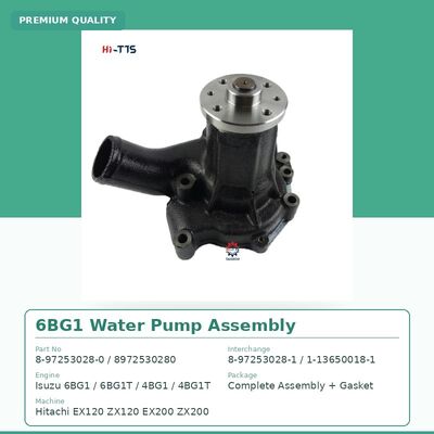 6BG1 Isuzu Motor Water Pump Assembly 8-97253028-0 8972530280 Substituição para a escavadeira Hitachi EX200 ZX200 EX120 ZX120
